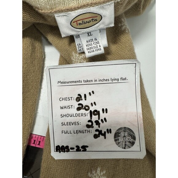 Talbots Lambswool Sweater Turtleneck Beige Cream Snowflake Medium XL - Picture 8 of 8